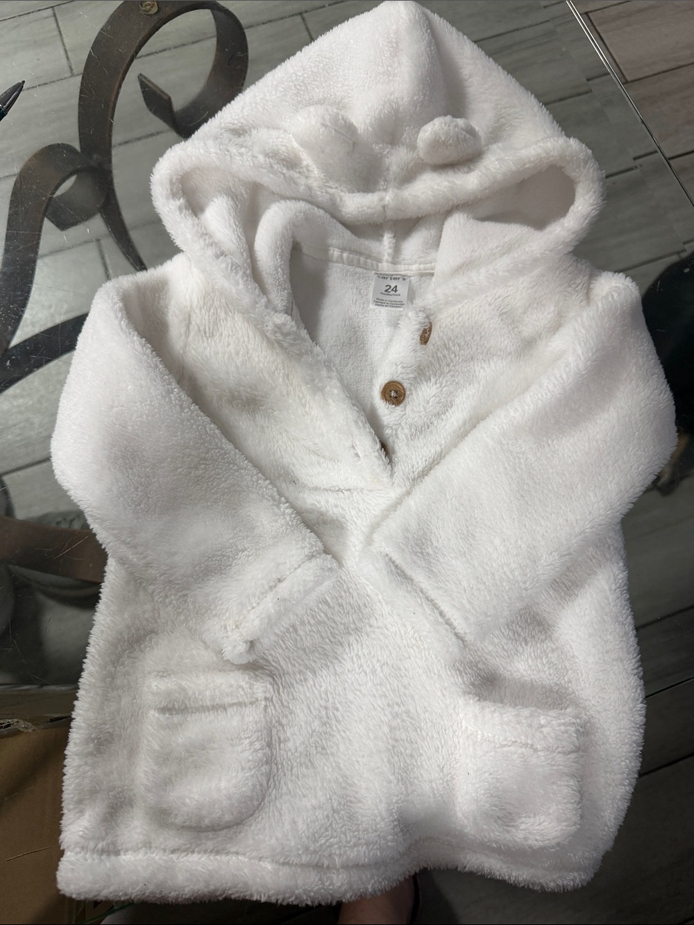 Plush White Hooded Baby Jacket with Ears